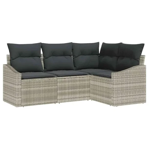 4-częściowy zestaw narożnej sofy ogrodowej rattan beżowy 55 cm głębok