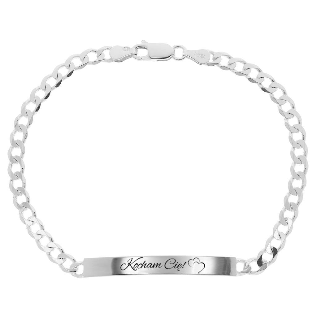 Bransoletka męska srebrna z GRAWEREM PANCERKA blas