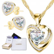 Kolczyki - Zestaw Złoty Naszyjnik Serce i Złote Kolczyki Białe Serduszka z Cyrkoniami - miniaturka - grafika 1