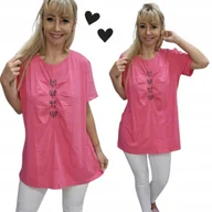 Bluzki damskie - TUNIKA BLUZKA Z MARSZCZENIEM serca cyrkonie bawełna wygodna 46 48 3XL 2911 - miniaturka - grafika 1