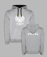 Bluzy męskie - BLUZA Z KAPTUREM - ORZEŁ Z PRZODU I NAPIS POLSKA NA PLECACH Szary M - miniaturka - grafika 1