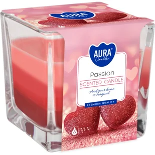 Świeca zapachowa w szkle trójkolorowa BISPOL Aura 32H PASSION - Świece - miniaturka - grafika 1