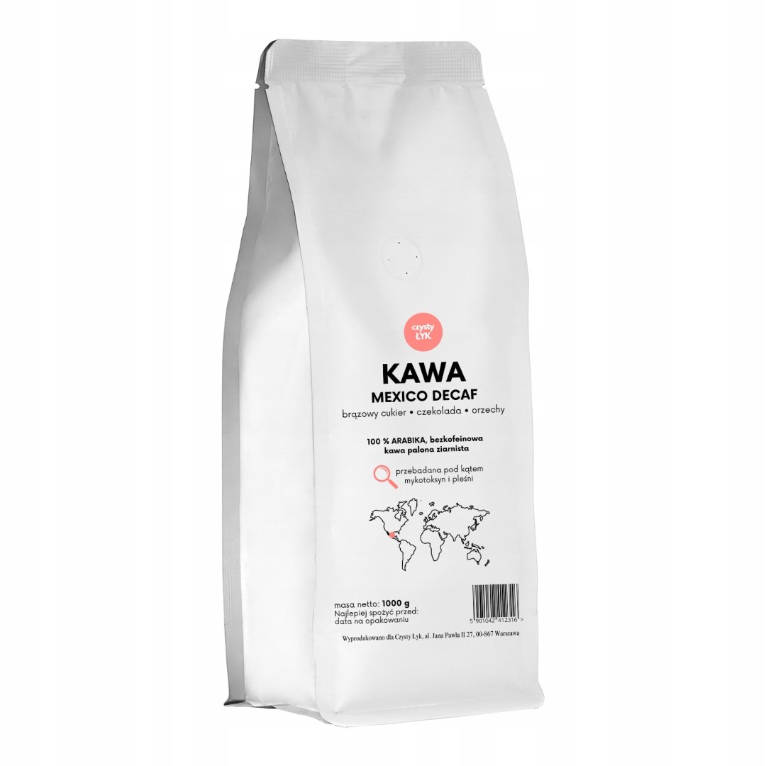Kawa ziarnista 1kg Mexico Decaf Czysty Łyk – bezkofeinowa, bez pleśni