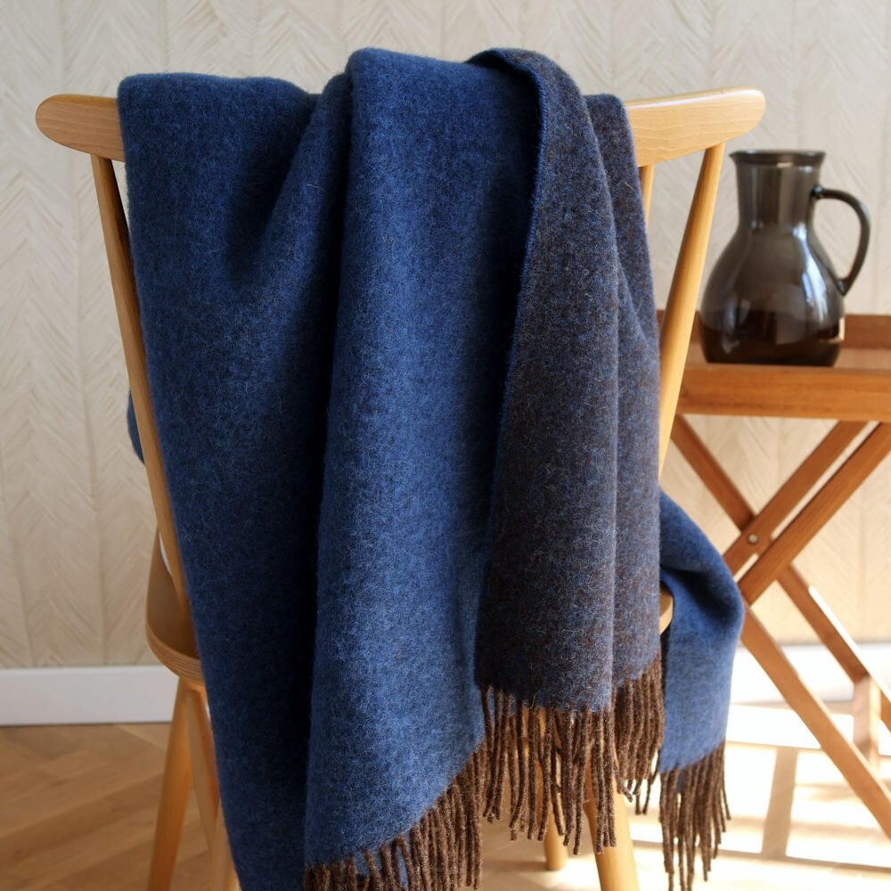 Koc dwustronny wełniany TWINO niebieski virgin wool