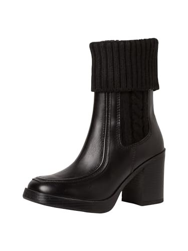 MARCO TOZZI Damskie botki z obcasem ze skóry z materiałowym ściągaczem, czarny, 41 EU