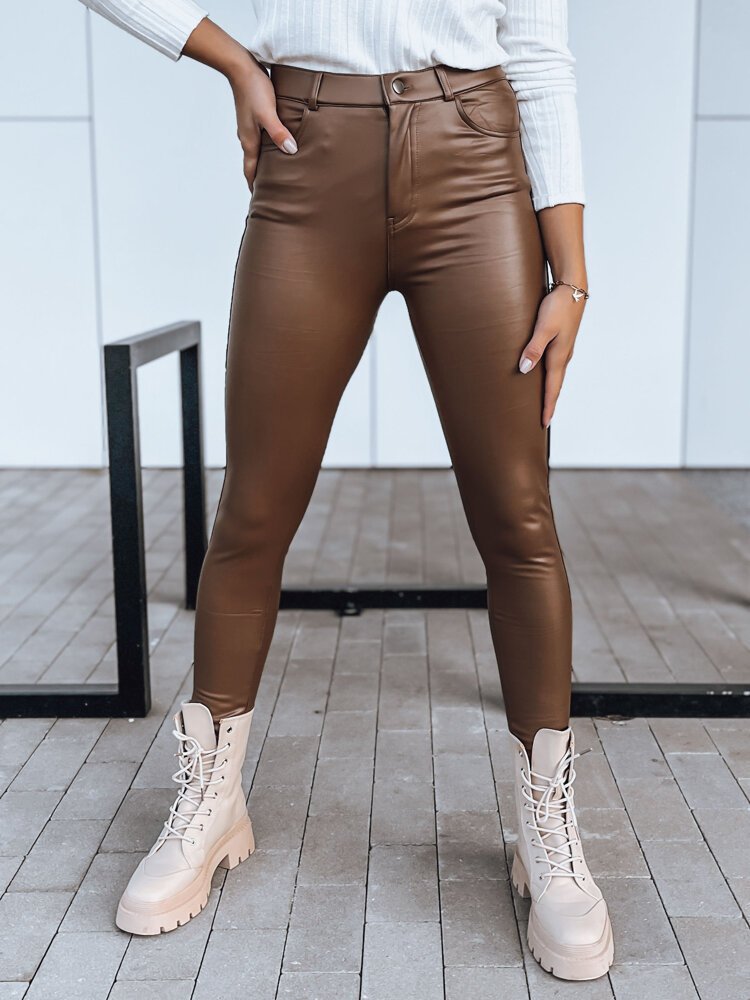 Spodnie damskie skórzane TOURMALIN ciemnobrązowe Dstreet UY1718-XL