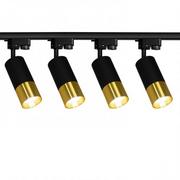 Lampy sufitowe - 4x Reflektor szynowy czarno-złoty Gu10 HWL-A01 1-fazowy + 2x szyna 1m + łącznik do wyboru - miniaturka - grafika 1