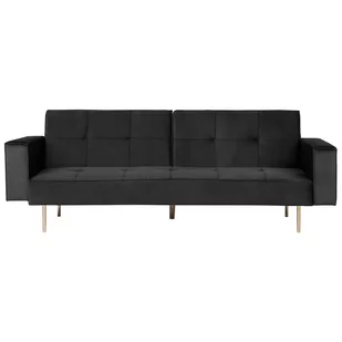 Beliani Sofa trzyosobowa welur czarna VISNES - Sofy i kanapy - miniaturka - grafika 1