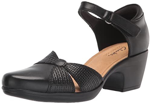 Clarks Damskie czółenka Emily Rae, Czarna skóra, 7.5 Wide
