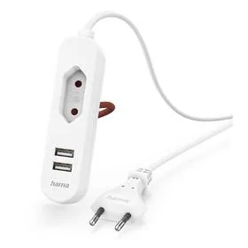 Hama Ładowarka sieciowa 2x USB-A, 1x el. Euro, 1,9 m 223202 Biała - Ładowarki do telefonów - miniaturka - grafika 1