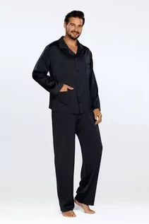 Piżamy męskie - Męska satynowa piżama Lukas czarna M - grafika 1