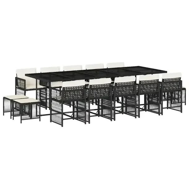 Zestaw mebli ogrodowych z czarnego rattanu PE, wymiary 275 x 106 x 73 cm