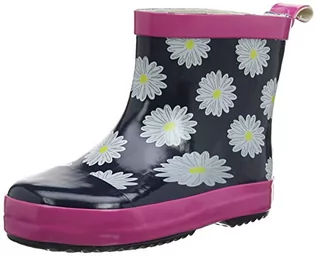 Kalosze damskie - Playshoes Dziecięce kalosze z naturalnego kauczuku, modne buty przeciwdeszczowe unisex z odblaskami, z motywem kwiatowym, Marine Pink, 26 EU - grafika 1