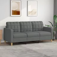 Sofy i kanapy - vidaXL Sofa 3-osobowa, ciemnoszara, 180 cm, tapicerowana tkaniną - miniaturka - grafika 1