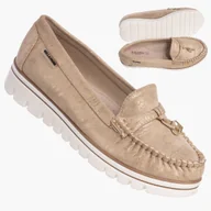 Mokasyny damskie - Półbuty Damskie Mokasyny Wsuwane Buty Złote Lekkie Eko JH103 41 Złoty - miniaturka - grafika 1