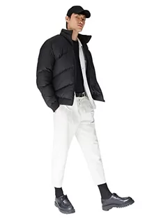 Kurtki męskie - Trendyol Męska kurtka zimowa z kołnierzem bomberki, geometryczny wzór, regularny płaszcz, czarny, XL, Czarny, XL - grafika 1