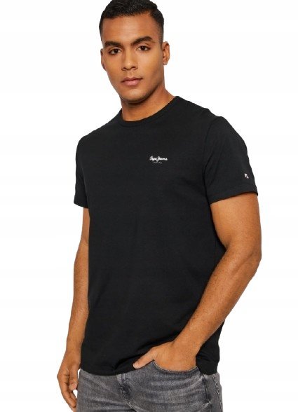 PEPE JEANS MĘSKI T-SHIRT CZARNY Z OKRĄGŁYM DEKOLTEM L J9A