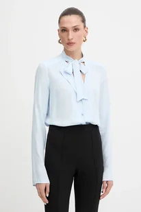 Patrizia Pepe koszula damska kolor niebieski regular z wiązanym dekoltem 8C0785 A8I1 - Koszule damskie - miniaturka - grafika 1