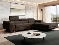 Narożniki - Narożnik rozkładany NORBERG prawy brązowy w tkaninie welur. - miniaturka - grafika 1