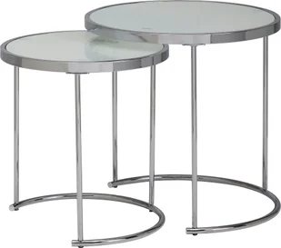 WOHNLING Design stolik boczny okrągły Ø 50/42 cm - 2 sztuki biało srebrny ze szklanym blatem, stolik do salonu zestaw 2 sztuk, stolik kawowy szkło matowe, stolik kawowy - Ławy i stoliki kawowe - miniaturka - grafika 1