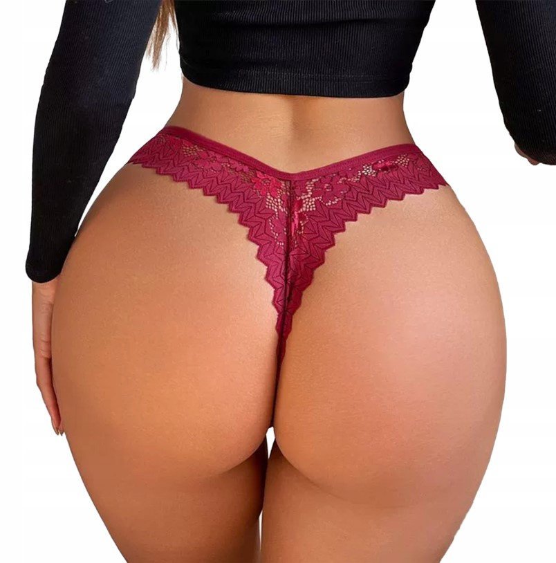 Stringi damskie koronkowe bordowe - S