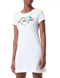 Sukienki - Love Moschino Damska sukienka w kształcie serca, wielokolorowa, z nadrukiem folii, optical white, 38 - grafika 1