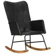 Fotele - vidaXL Fotel bujany, czarny, skóra naturalna - miniaturka - grafika 1