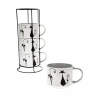 Kubki - 4-częściowy zestaw kubków ceramicznych na stojaku Kot - miniaturka - grafika 1