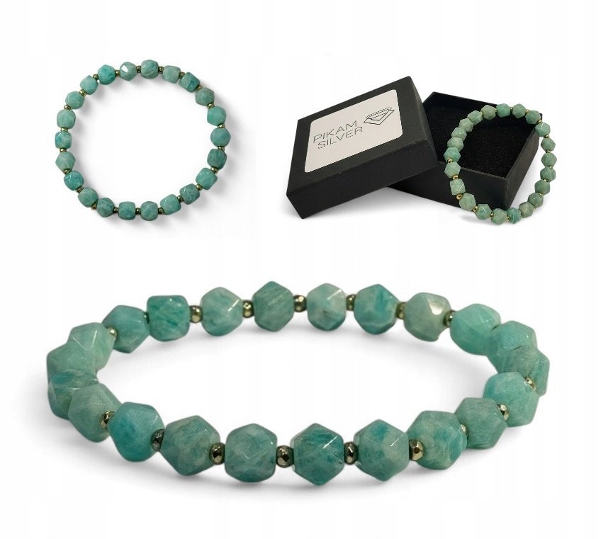 Bransoletka Z Kamieni Naturalnych 8mm Amazonit Hematyt Na Gumce Damska