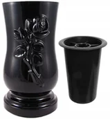 Wazony i flakony - Wazon nagrobny nagrobkowy z różą czarny ciężki wazony nagrobne róża + wkład - miniaturka - grafika 1