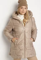 Kurtki damskie - Brązowa Pikowana Kurtka o Prostym Kroju z Kapturem Nalarea - miniaturka - grafika 1