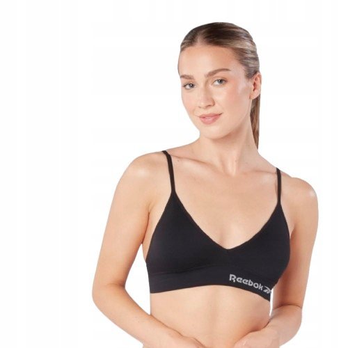 REEBOK CZARNY MIĘKKI BIUSTONOSZ Z LOGO I REGULOWANYMI RAMIĄCZKAMI M JPA