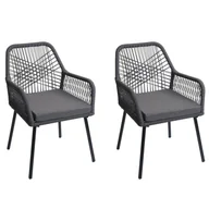 Fotele i krzesła ogrodowe - Zestaw 2 krzeseł ogrodowych HWC-O12, poduszka na siedzisko z aluminium o splocie linowym Rope ~ antracyt, pokrowiec ciemnoszary - miniaturka - grafika 1