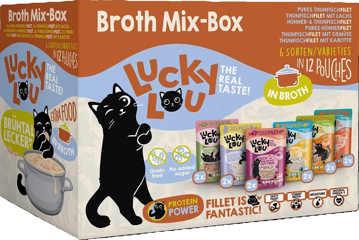 Lucky Lou Karma Dla Kota Broth-Mix-Box Saszetki 12x70g