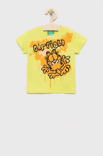 Koszulki i topy damskie - Benetton United Colors of United Colors of t-shirt bawełniany dziecięcy kolor żółty z nadrukiem - grafika 1