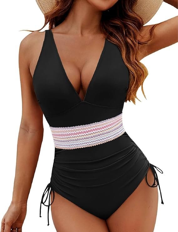 Strój Kąpielowy Damski Jednoczęściowy z Wysokim Stanem Wyszczuplający L