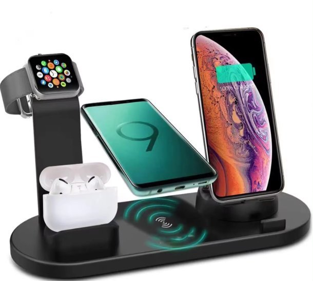 ŁADOWARKA INDUKCYJNA 6 W 1 Stacja - Apple + USB C - CZARNA