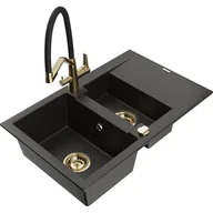 Zlewozmywaki z baterią - Mexen Gaspar zlewozmywak granitowy 1,5-komorowy z ociekaczem i baterią kuchenną Duo, czarny/złoty metalik - miniaturka - grafika 1