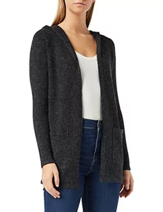 VERO MODA Damska kurtka z dzianiny z otwartym kapturem, czarny melanż, M - Kurtki damskie - miniaturka - grafika 1