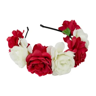 OPASKA WIANEK na głowę biało czerwony KWIATY regionalny MECZ FOLK - Ozdoby do włosów - miniaturka - grafika 1