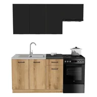 Meble kuchenne - Zestaw Mebli Kuchennych Presto 170 Cm Płyta Laminowana Dąb Evoke/Lamela Czarny - miniaturka - grafika 1