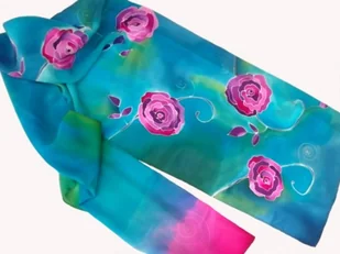 Róże w błękicie morza - jedwabny szal - Apaszki i szaliki damskie - miniaturka - grafika 1