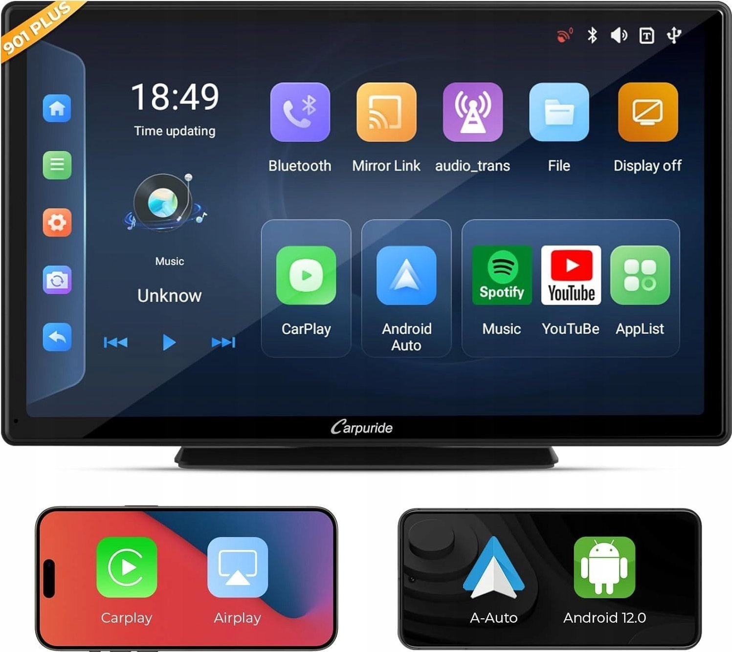 CARPURIDE W901 Plus radio samochodowe 3 w 1 GPS, Siri 2024