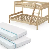 Łóżka dla dzieci i młodzieży - Vitalispa Łóżko piętrowe Everest, 140x200 / 90x200 cm z 2 materacami, Naturalne drewno - miniaturka - grafika 1