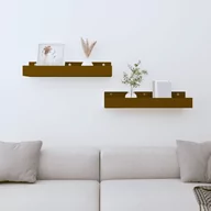 Półki do salonu - Półki ścienne, 2 szt., miodowy brąz, 50x12x9, lita sosna - miniaturka - grafika 1