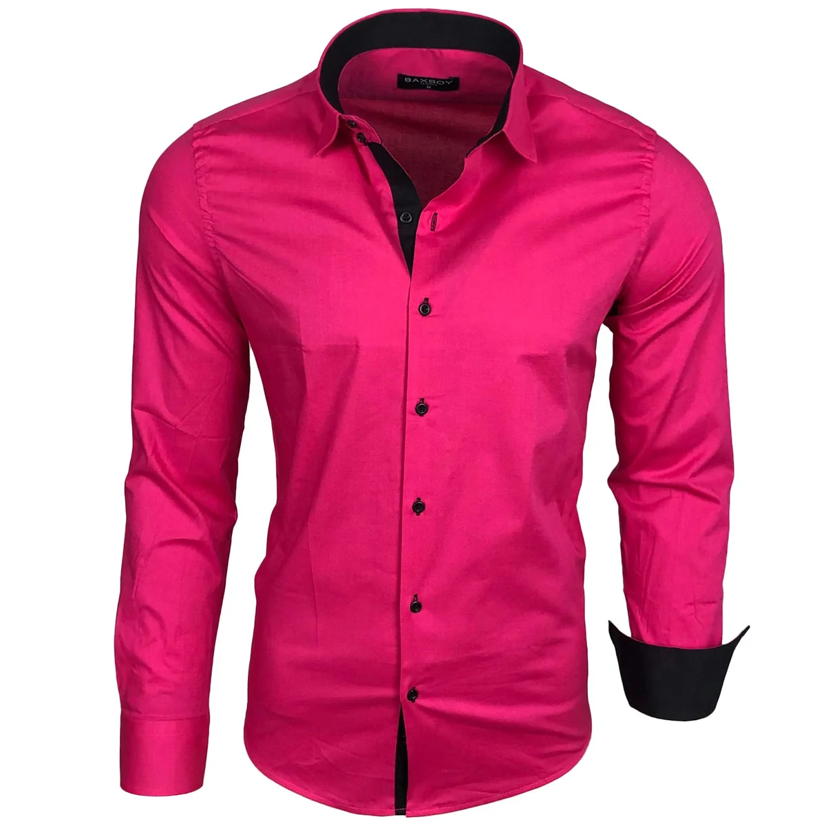 Baxboy Męska koszula z długim rękawem/biznesowa, na czas wolny, wesele/łatwa do prasowania/krój slim fit/z kołnierzykiem typu kent, koszula B-500, R..