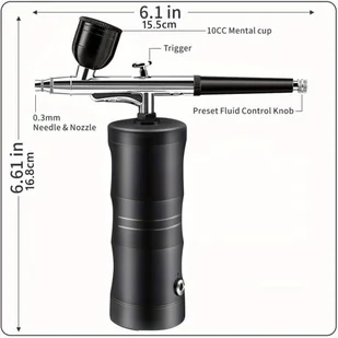TEMU Bedee Nozzled 0.4mm Pistolet do Makijażu z Ergonomicznym Uchwytem i Przenośnym Etui - Bez Zapachu, Aplikator do Twarzy i Manicure, Metaliczne - Pozostałe akcesoria kosmetyczne - miniaturka - grafika 1