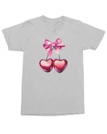 Koszulki i topy damskie - Koszulka z nadrukiem Wisienki Serduszka Owoce Urocza Modna Szara M - miniaturka - grafika 1