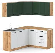 Meble kuchenne - Kuchnia 3.2m Narożna Nowoczesna Duża Modułowa Wotan Butelkowa Zieleń Biały - miniaturka - grafika 1