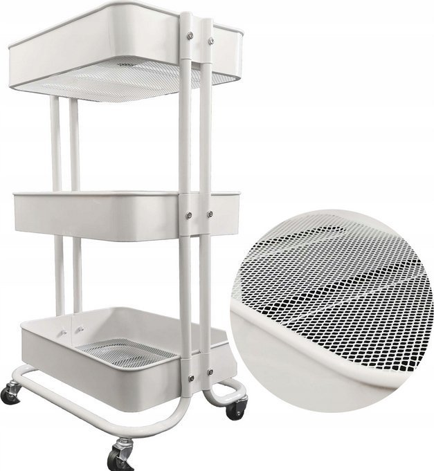kontrast Wózek regał na kółkach metalowy kuchnia łazienka 3 póki 74cm biały